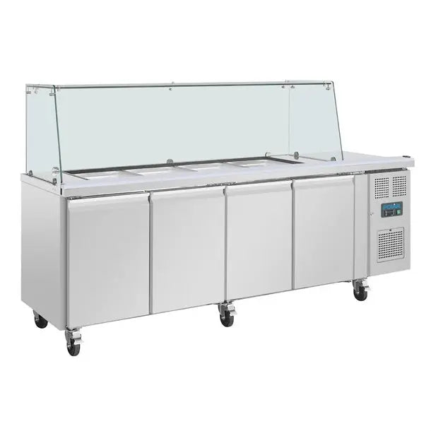 Polar U-Series GN Saladette Counter with Square Sneeze Guard 4 Door UA019-A Mattys