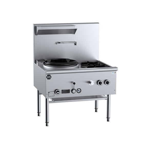 B+S Black UFWWD-1SB2 Gas Single Hole Deluxe Waterless Wok Table with Two RHS Burners Mattys