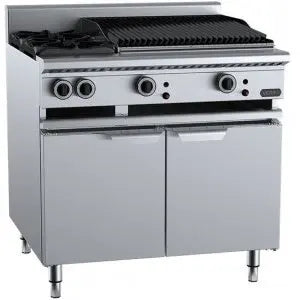 B+S Commercial Kitchen Verro Combination Tops Two Open Burners & 600mm Char Broiler Bench Mounted - VBT-SB2-CBR6BM Mattys