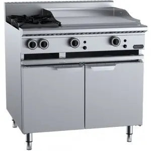B+S Commercial Kitchen Cook Tops Verro Combination Tops Two Open Burners & 600mm Grill Plate Bench Mounted - VBT-SB2-GRP6BM Mattys