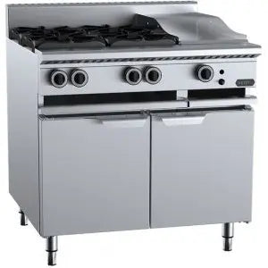B+S Commercial Kitchen Cook Tops Verro Combination Tops Four Open Burners & 300mm Grill Plate Bench Mounted - VBT-SB4-GRP3BM Mattys