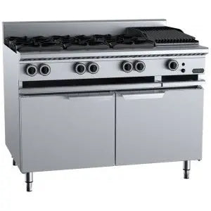 B+S Commercial Kitchen Verro Combination Tops Six Open Burners & 300mm Char Broiler Bench Mounted - VBT-SB6-CBR3BM Mattys
