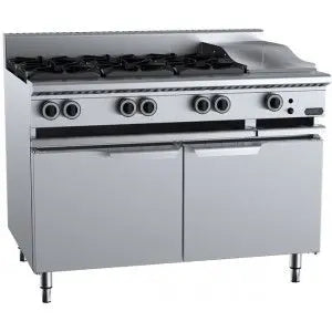 Cook Tops B+S Verro Combination Tops Six Open Burners & 300mm Grill Plate Bench Mounted - VBT-SB6-GRP3BM Mattys