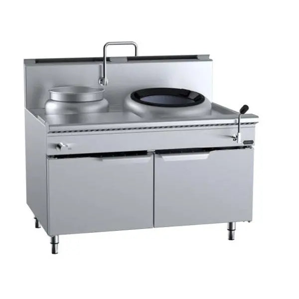 B+S Verro VCCF-HP1+1L Gas Single Hole Hi Pac Wok with Left Rear Pot - Cabinet Mounted Mattys