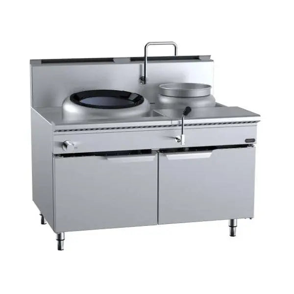 B+S Verro VCCF-HP1+1R Gas Single Hole Hi Pac Wok with Right Rear Pot - Cabinet Mounted Mattys