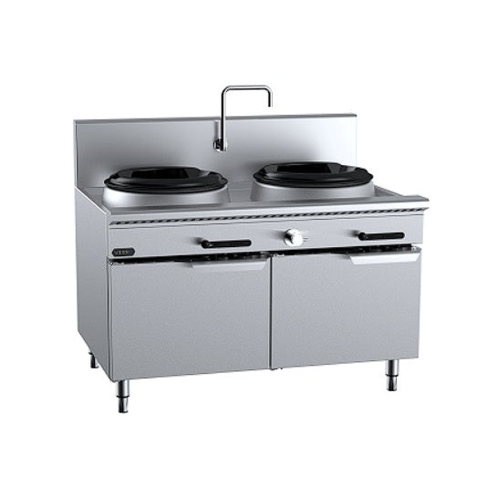 B+S Verro VUFWWD-2 Gas Two Hole Deluxe Waterless Wok Table - Cabinet Mounted Mattys