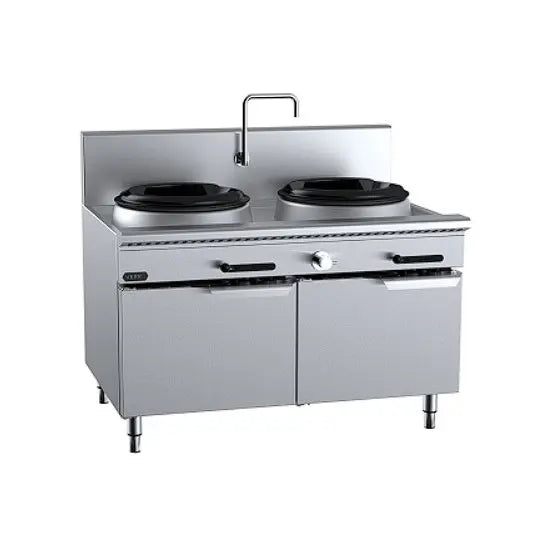B+S Verro Gas Two Hole Deluxe Waterless Wok Table - Cabinet Mounted - VUFWWD-2 Mattys