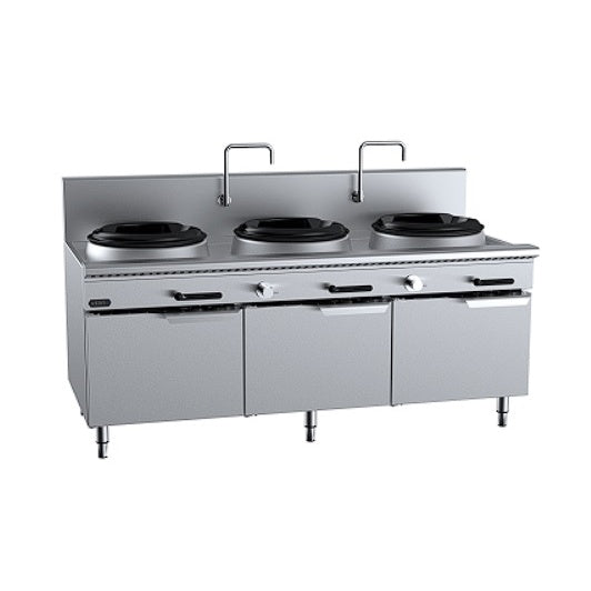 B+S Verro VUFWWD-3 Gas Three Hole Deluxe Waterless Wok Table - Cabinet Mounted Mattys