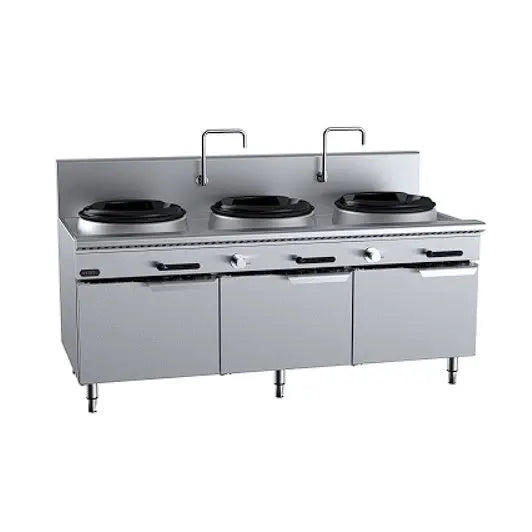 B+S Verro Gas Three Hole Deluxe Waterless Wok Table - Cabinet Mounted - VUFWWD-3 Mattys