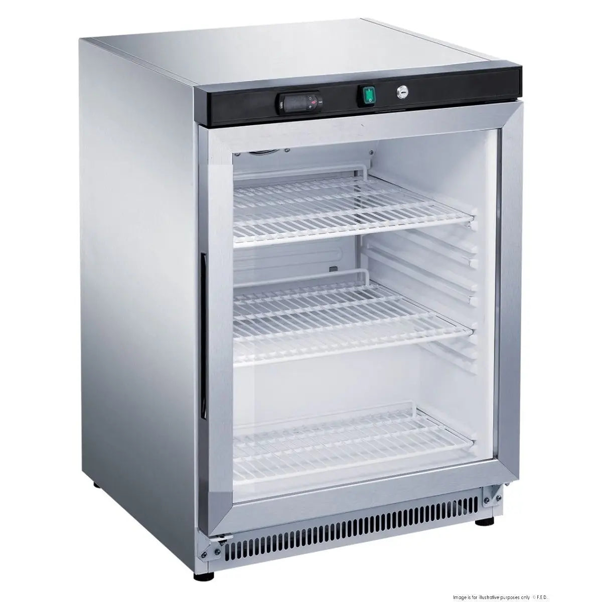 F.E.D Thermaster- XR200SG Stainless Steel Upright Static Display Fridge Mattys