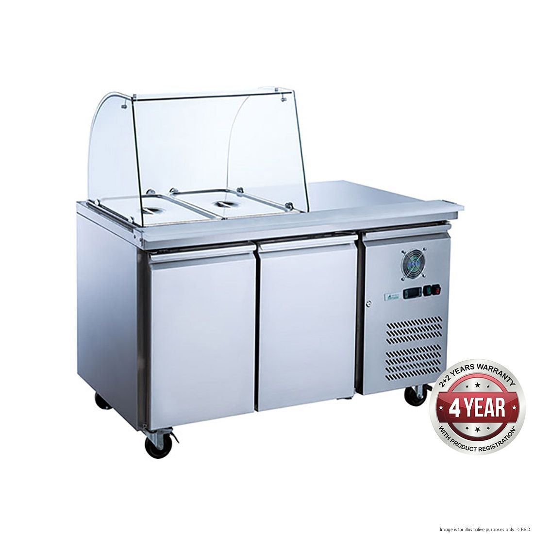 F.E.D. FEDX Two Door Salad Prep Fridge with Curve Glass XTHP2100SALGC Mattys