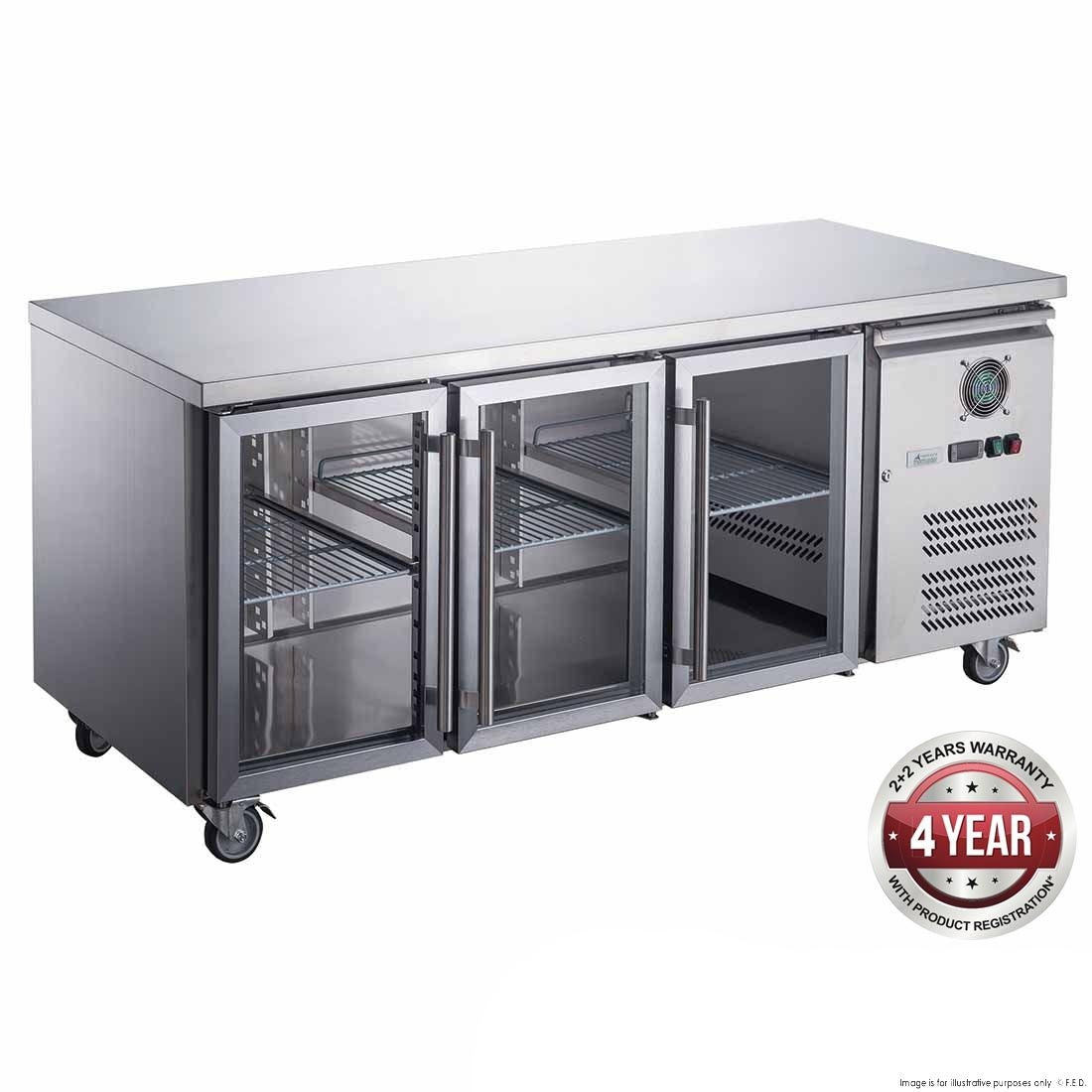F.E.D. FED-X Three Glass Door Bench Fridge - XUB6C18G3V Mattys