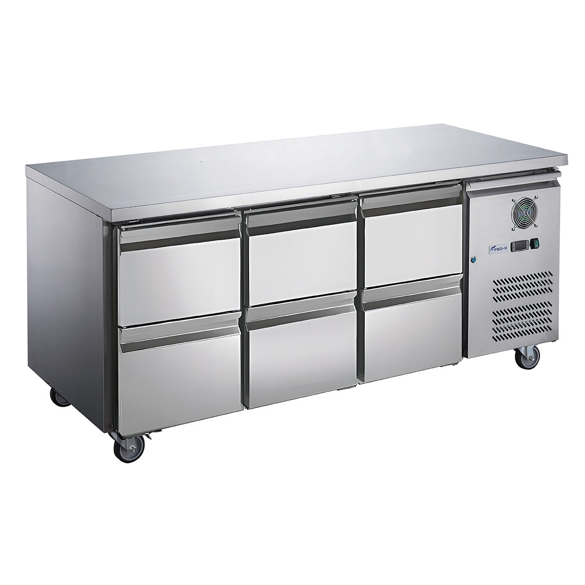 FED-X S/S Six-Door Bench Fridge with Drawers - XUB7C18S3D FED-X