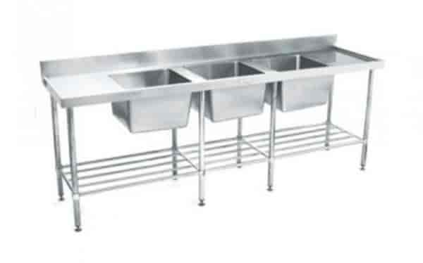 Simply Stainless (600 Series) Triple Bowl Sink Bench - 2400mm - 100mm Splashback - SS24.2400.TB Simply Stainless