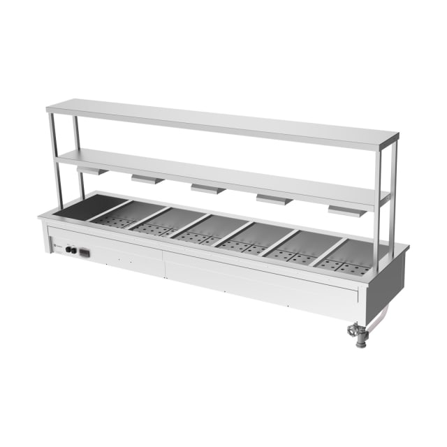 Culinaire Drop In Bain Marie with Double Gantry & Heat Lamps to Bottom Shelf CH.BM.D.GDB.7 Culinaire