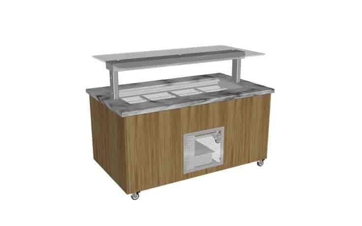 Culinaire CR.IBGJ.CWCF.U.GSF.6 Mobile Island Buffet - Refrigerated - Flat Glass Gantry - Stone Top and Joinery Panels - 6Mod Culinaire
