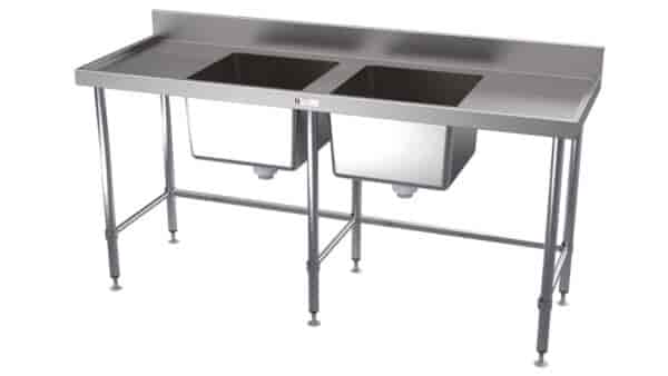 Simply Stainless SS06.7.2400.LB Double Sink Bench with Splashback and leg brace (700 Series) - 2400mm - SS06.7.2400 LB Simply Stainless