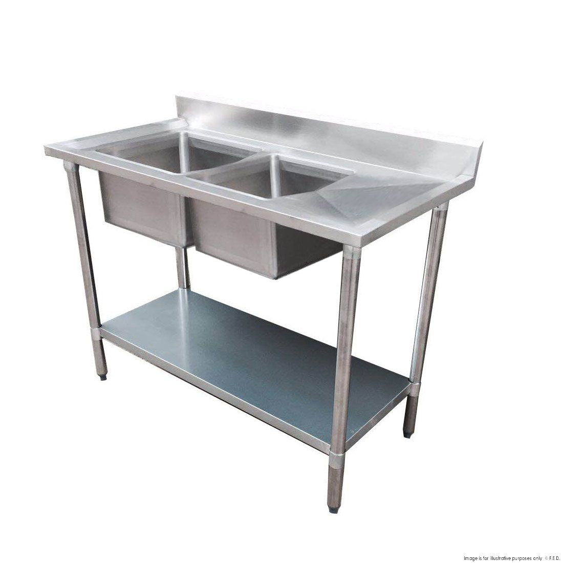 F.E.D. Modular Systems Economic 304 Grade SS Centre Double Sink Bench 1200x700x900 With Two 400x400x250 Sinks 1200-7-DSBC Mattys