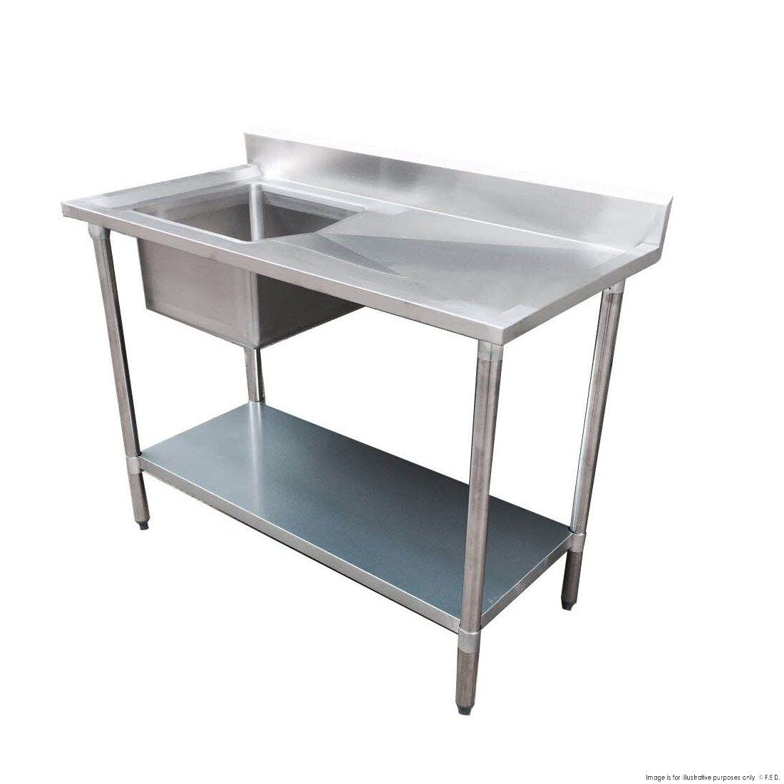 F.E.D. Modular Systems Economic 304 Grade SS Centre Single Sink Bench 1800x600x900 With 610x400x250 Sink 1800-6-SSBC Mattys