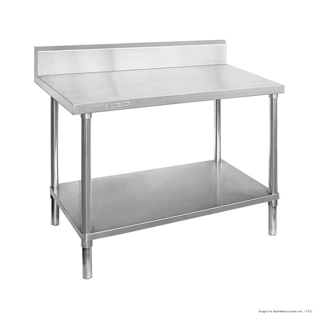 F.E.D. Modular Systems 2100-6-WBB Economic 304 Grade Stainless Steel Table With Splashback 2100x600x900 - 6 legs Mattys