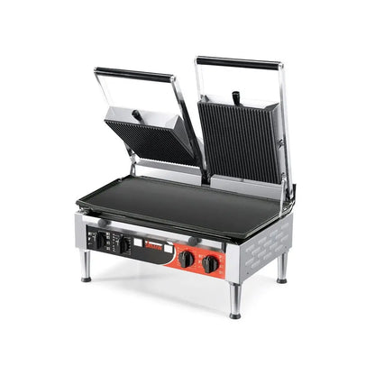 Benchtop Sirman PD Power LR-LR Cast Iron Double-Head Sandwich Grill with Ribbed Tops - Smooth Bottom - 34A5661103SI Mattys