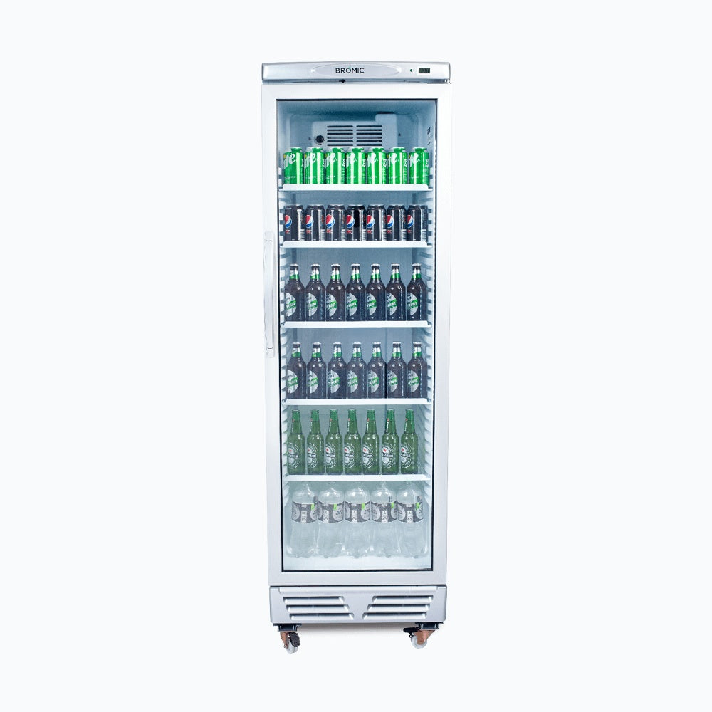 Bromic Upright Display Fridge - 372L - 1 Door - Flat Glass - White with Silver Trim 3736035-NR