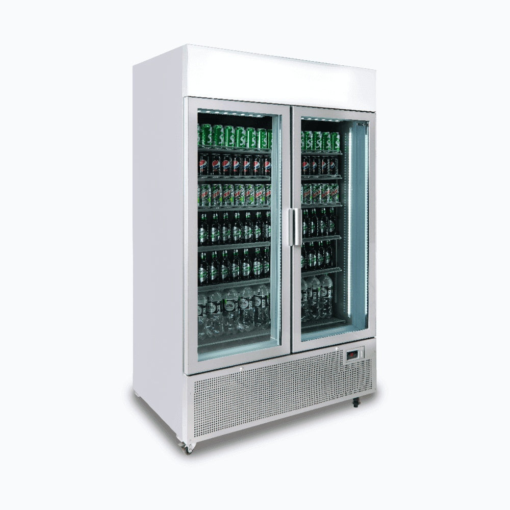 Bromic Upright Display Fridge - 1082L - 2 Door - Flat Glass - Lightbox - Silver 3736234