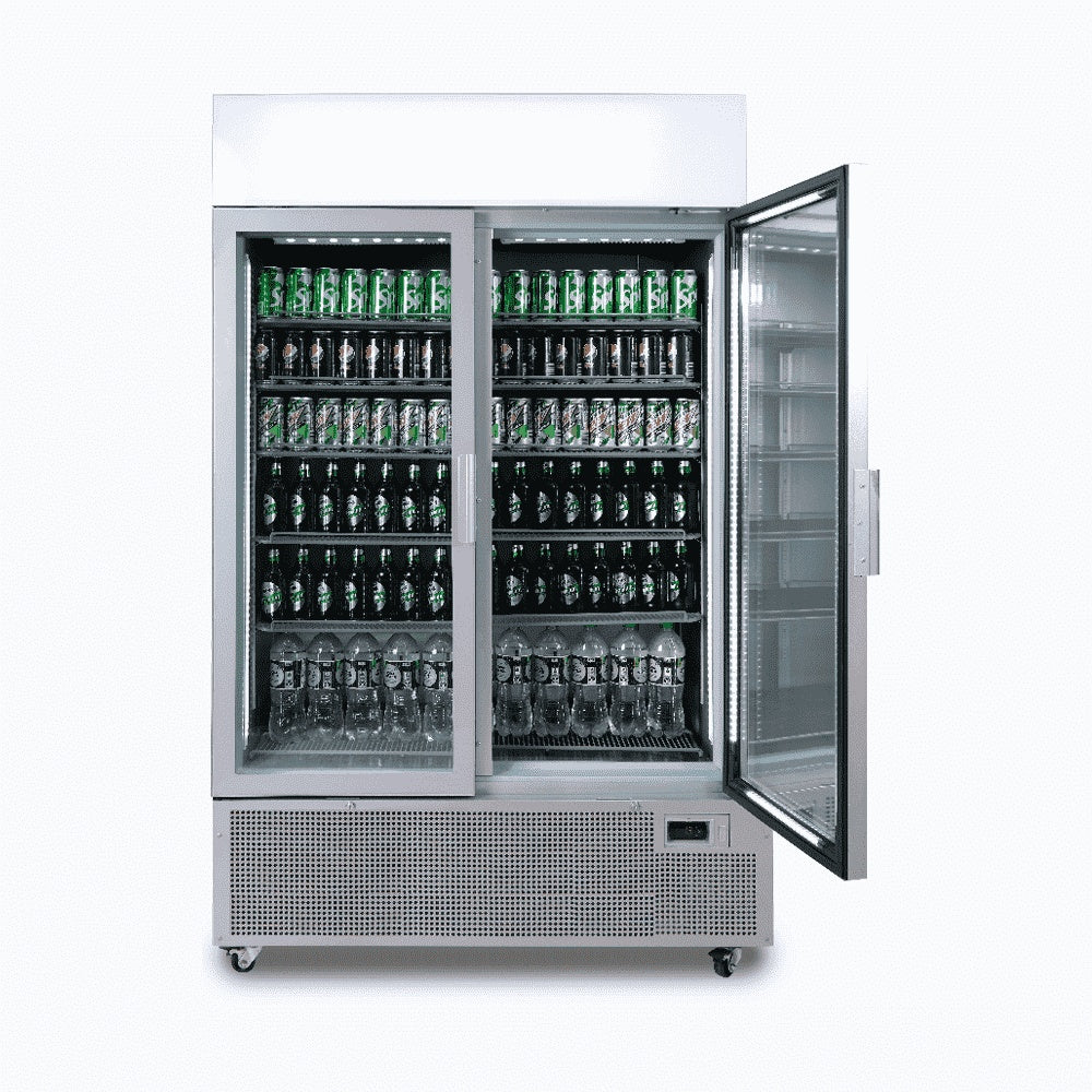 Bromic Upright Display Fridge - 1082L - 2 Door - Flat Glass - Lightbox - Silver 3736234