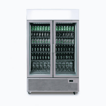 Bromic Upright Display Fridge - 1082L - 2 Door - Flat Glass - Lightbox - Silver 3736234