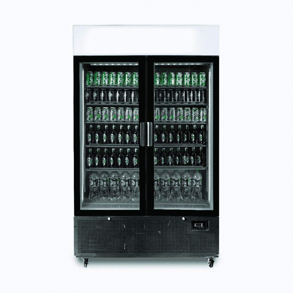 Bromic Upright Display Fridge - 1082L - 2 Door - Flat Glass - Lightbox - Black 3736235
