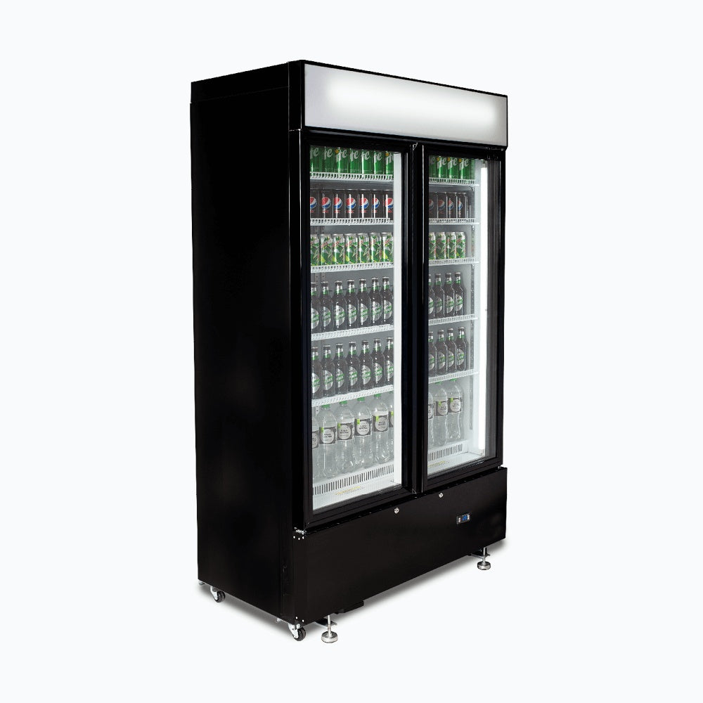 Bromic Upright Display Fridge - 960L - 2  Doors - Flat Glass - Cassette - Black 3736251