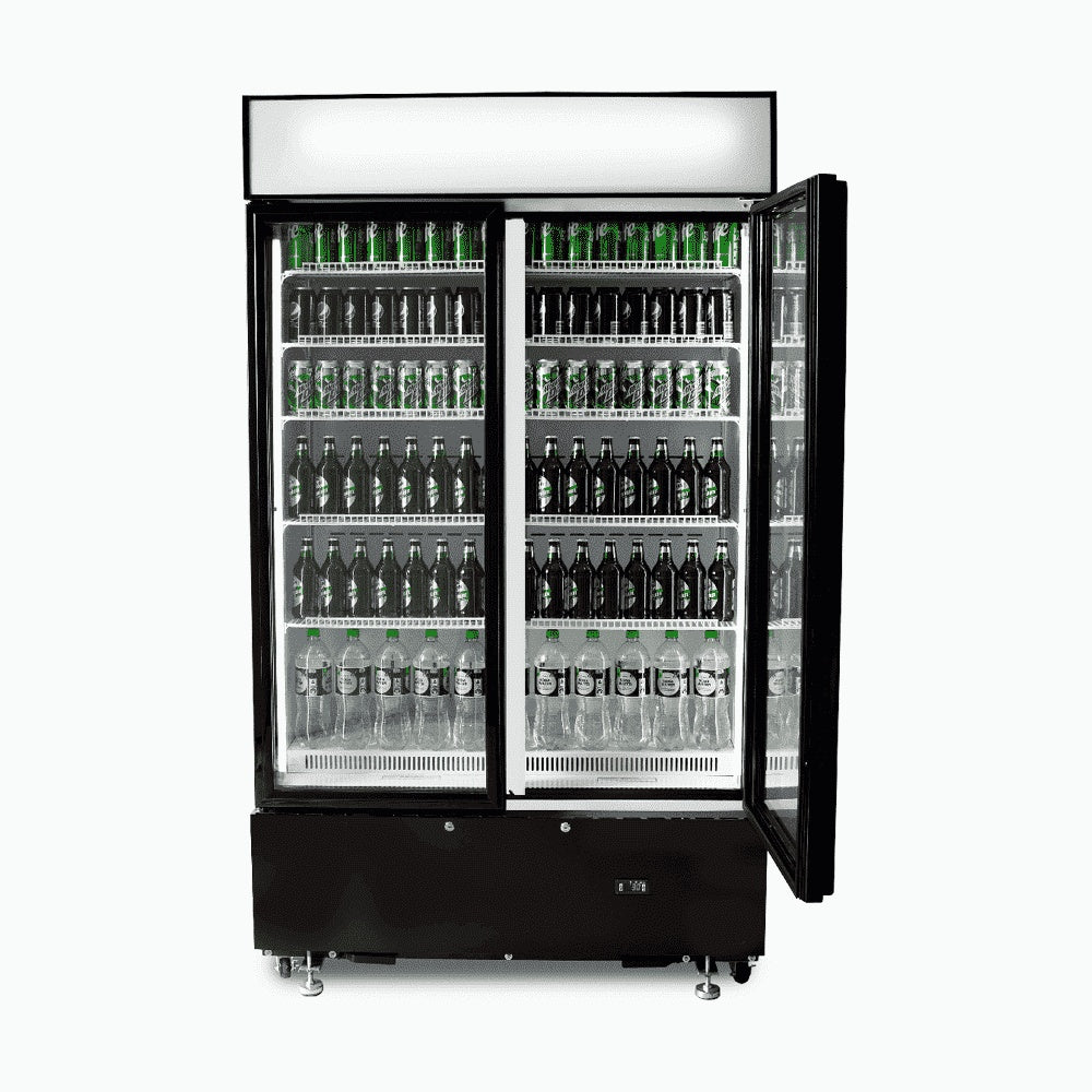 Bromic Upright Display Fridge - 960L - 2  Doors - Flat Glass - Cassette - Black 3736251