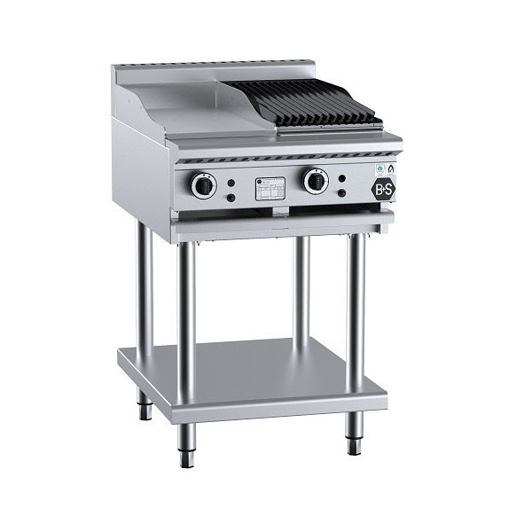 B+S Black BT-GRP3-CBR3 Gas Combination 300mm Grill Plate & 300mm Char Broiler on Leg Stand Mattys