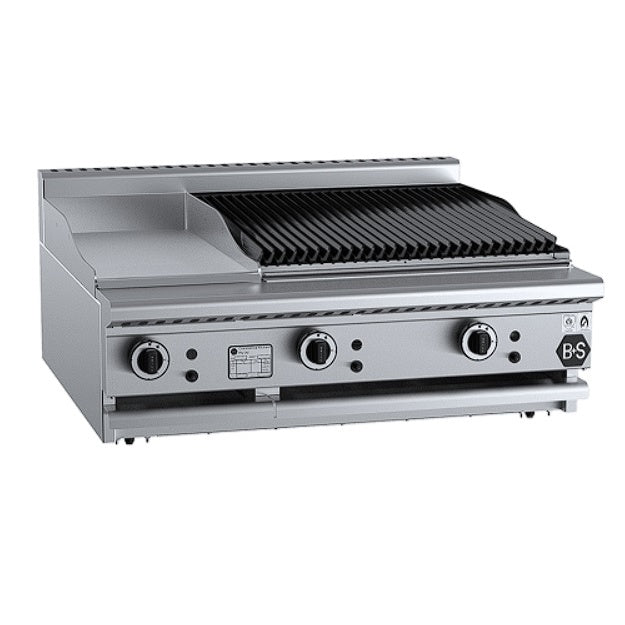 B+S Black BT-GRP3-CBR6BM Gas Combination 300mm Grill Plate & 600mm Char Broiler - Bench Mounted Mattys