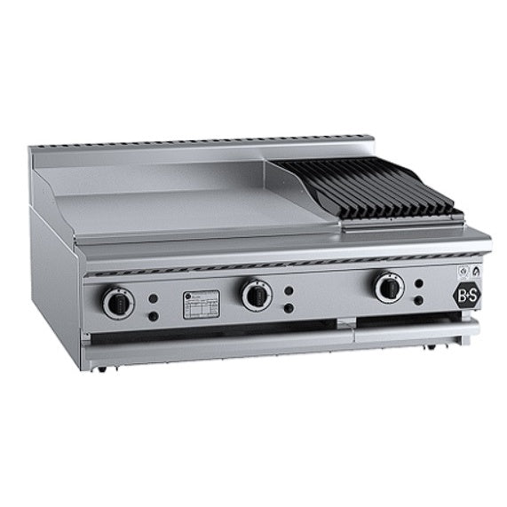 B+S Black BT-GRP6-CBR3BM Gas Combination 600mm Grill Plate & 300mm Char Broiler - Bench Mounted Mattys