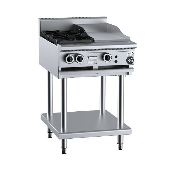 B+S Black BT-SB2-GRP3 Gas Combination Two Open Burners & 300mm Grill Plate on Leg Stand Mattys