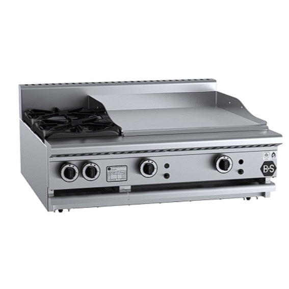 B+S Black BT-SB2-GRP6BM Gas Combination Two Open Burners & 600mm Grill Plate - Bench Mounted Mattys