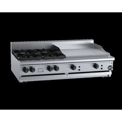 B+S Black BT-SB4-GRP6BM Gas Combination Four Open Burners & 600mm Grill Plate - Bench Mounted Mattys
