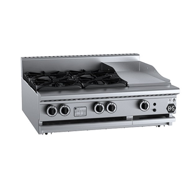 B+S Black BT-SB4-GRP3BM Gas Combination Four Open Burners & 300mm Grill Plate - Bench Mounted Mattys