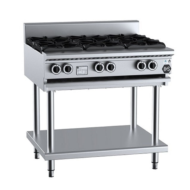 B+S Black BT-SB6 Gas Six Burner Boiling Top on Leg Stand Mattys