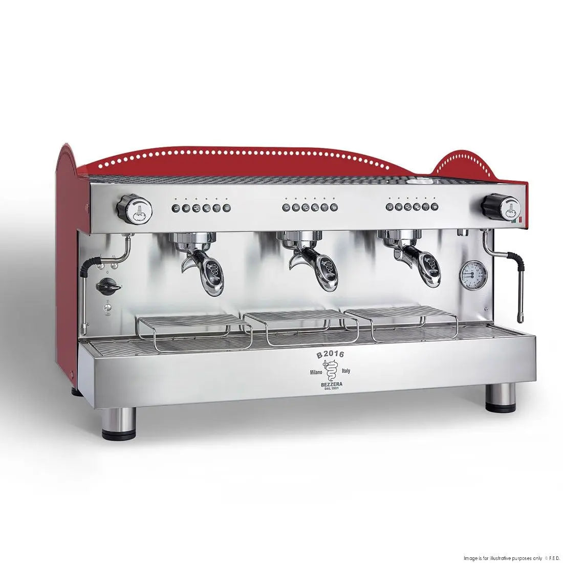 F.E.D. BZB2016R3DE Bezzera 3L Red 3-Group Professional Espresso Machine Mattys