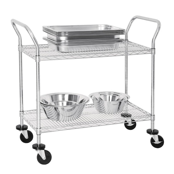 Stainless Steel & Shelving Vogue Chrome 2 Tier Wire Trolley - CC430 Vogue
