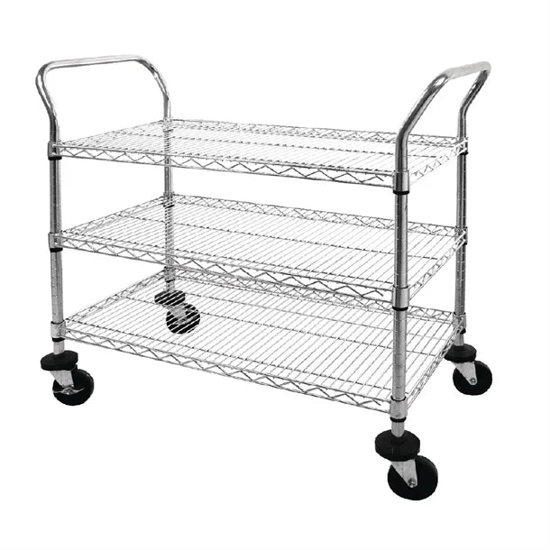 Stainless Steel & Shelving Vogue Chrome 3 Tier Wire Trolley - CC432 Vogue
