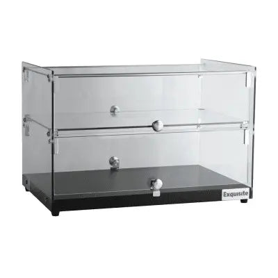 Exquisite CD50-B Two Tiers Flat Glass Ambient Cake Display - Woodgrain Black Colour Mattys
