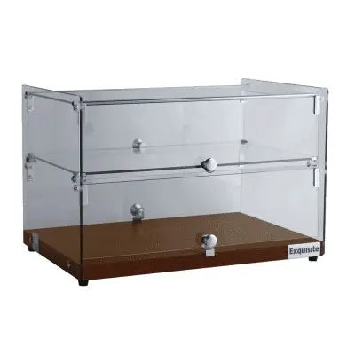 Exquisite CD50-W Two Tiers Flat Glass Ambient Cake Display - Elegant Walnut Colour Mattys