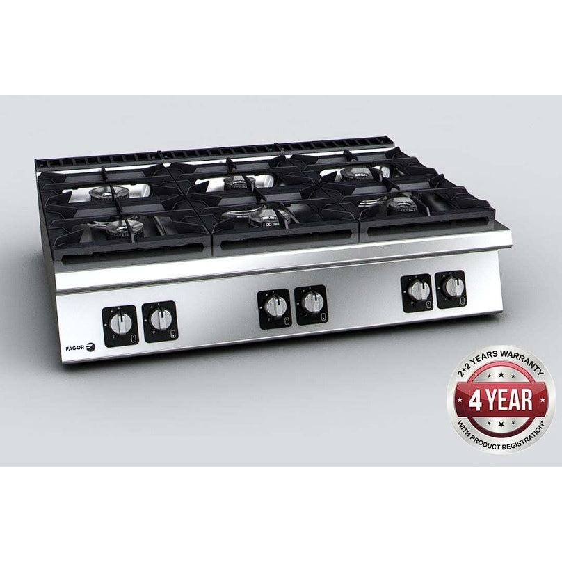 Cook Tops Fagor 900 series natural gas 6 burner SS boiling - CG9-60H Mattys