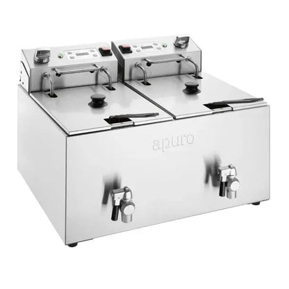 Bench Top Fryers Apuro Twin Tank Electric Fryer with Timer - 2x8Ltr - 2x2.9kW - CU621-A Mattys