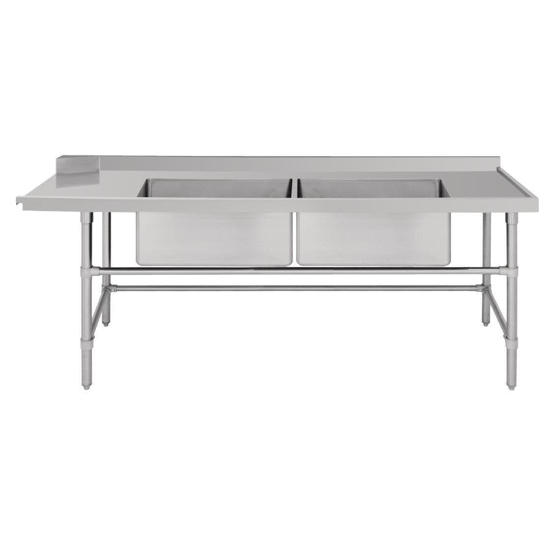 Vogue Dishwasher Inlet Table with Double Bowl Sink 90mm outlet 2400x700x960mmR/H DE476 Mattys
