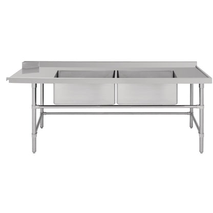 Vogue Dishwasher Inlet Table with Double Bowl Sink 90mm outlet 2400x700x960mmR/H DE476 Mattys