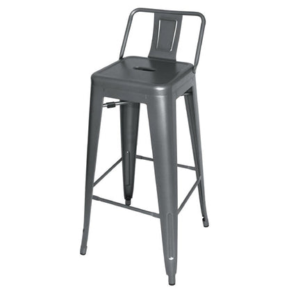 Dishwashing Bolero High Metal Bar Stools with Back Rests Gun Metal Grey (Pack of 4) - DM935 Bolero